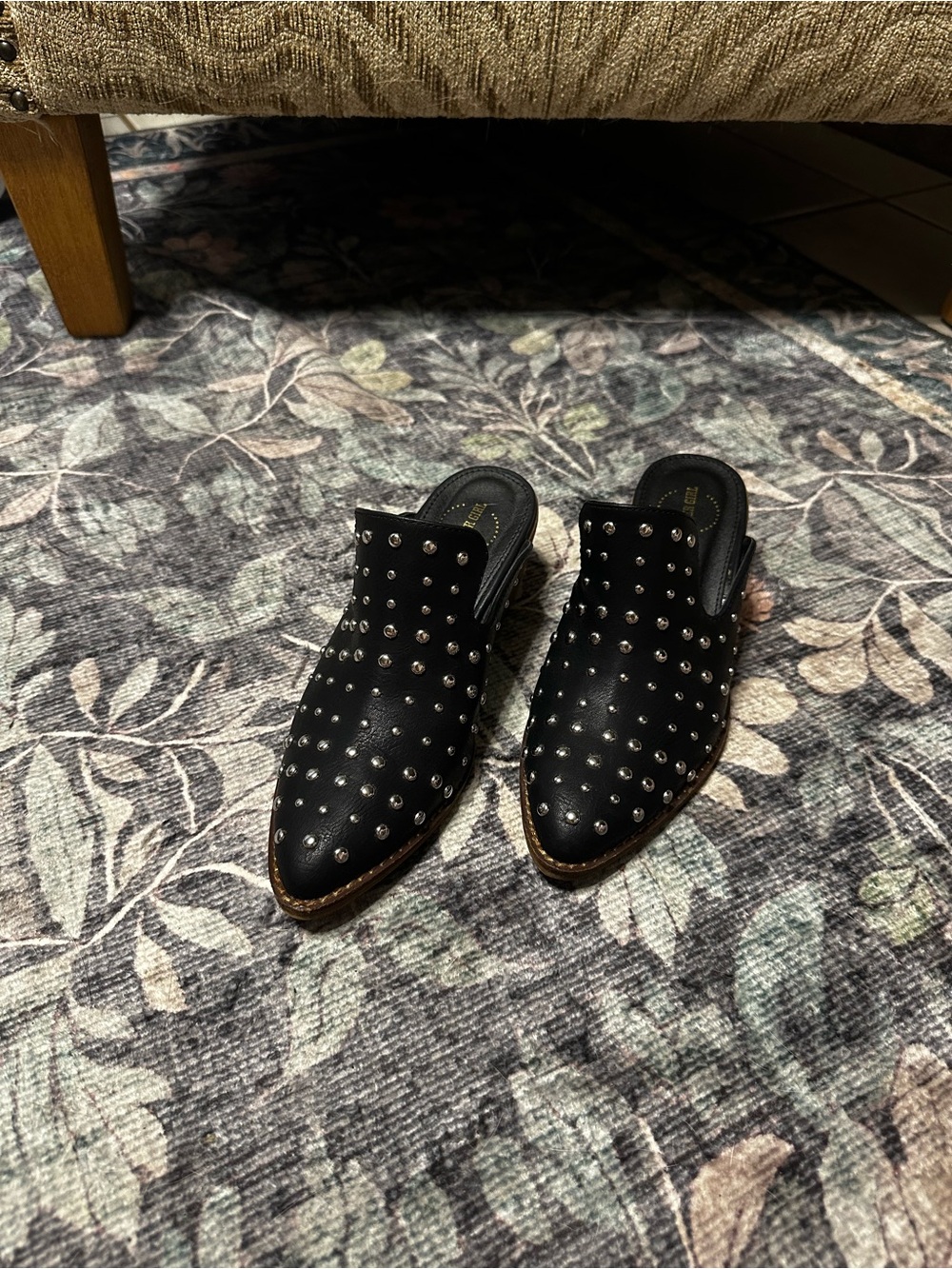 Pointed Black Studded Leather Mules - Women’s Slip-On Clogs
